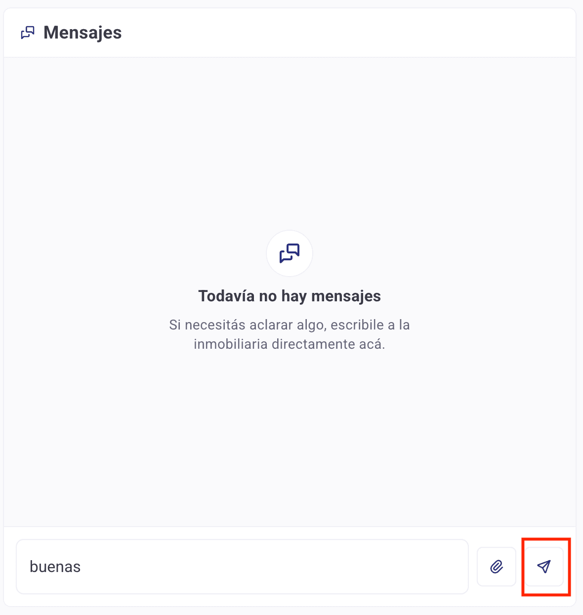 Campo de mensaje con un texto escrito y el botón de enviar resaltado